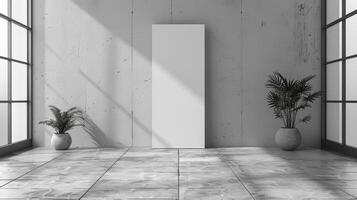 Minimalistic interior design with blank standee mockup photo