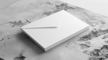 Mockup of a white envelope on a marble background. photo