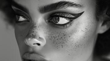 Womans Face With Eyelashes in Black and White photo