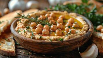Bowl of Hummus With Garlic and Herbs photo