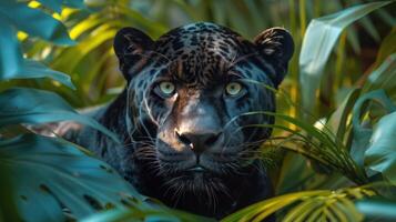 Close Up of a Black Leopard With Orange Eyes photo