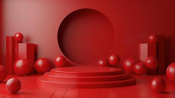 Red Room With Round Object photo