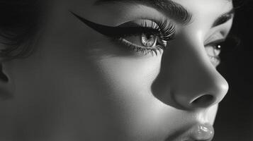 Womans Face With Eyelashes in Black and White photo