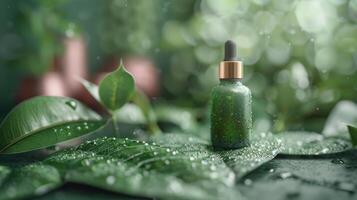 Close-Up of a Bottle of Green Tea Leaves photo
