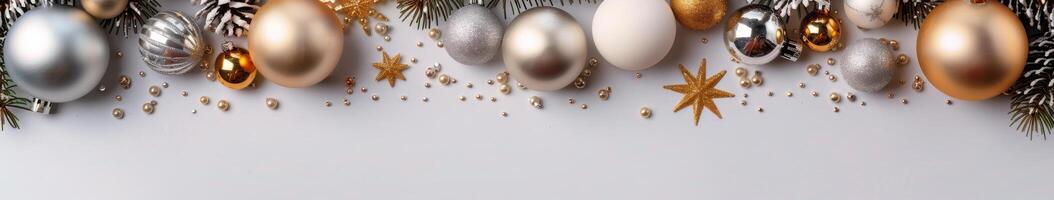 Silver and Gold Christmas Ornaments on White Background photo