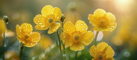 Yellow Flowers With Water Droplets photo