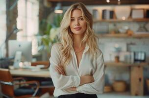 Woman Standing in Office With Hands on Hips photo