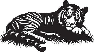 Tiger Silhouette sleeping up, black color silhouette, isolated white background vector