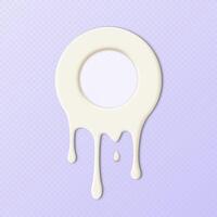 Round icon or frame with drops of yogurt, paint or milk flowing down. vector