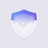 Glass matte shield with check mark isolated on light background. Data protection, cyber shield, antivirus, internet security, firewall and privacy. vector