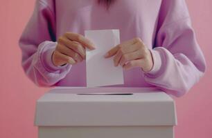 Woman Casting Ballot in Election Booth photo