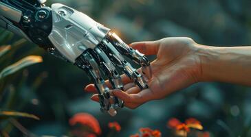Robot Hand Reaching for Human Hand photo