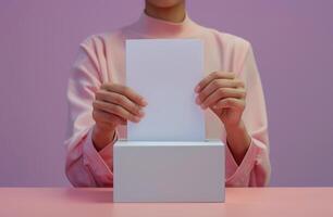 Woman Casting Ballot in Election Booth photo