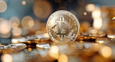 Golden Bitcoin Coin Stack photo