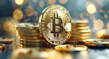 Golden Bitcoin Coin Stack photo