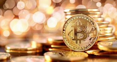 Golden Bitcoin Coin Stack photo