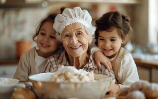 Grandma Baking With Granddaughters photo