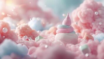 Pink And White Marshmallows Falling On Sprinkles photo