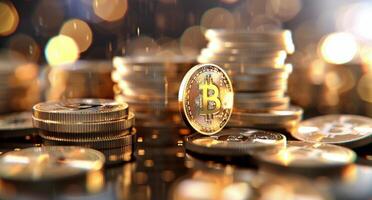 Golden Bitcoin Coin Stack photo