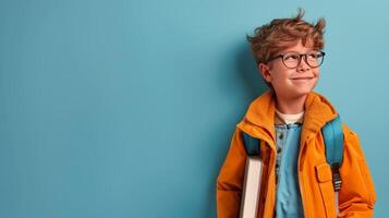 Boy in Orange Jacket Looking Up photo