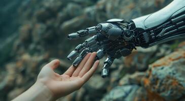 Robot Hand Reaching for Human Hand photo