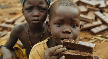 Children Eating Chocolate in Africa photo