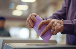 Woman Casting Ballot in Election Booth photo