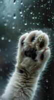 Cat Paw on Rainy Window photo