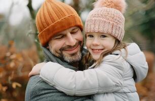 Father And Daughter Smiling In Autumn photo