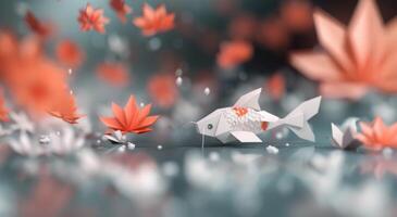 Origami Koi Fish Swimming in a Floral Setting photo
