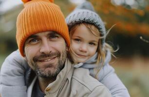 Father And Daughter Smiling In Autumn photo