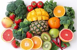 Colorful Fruit and Vegetable Arrangement photo