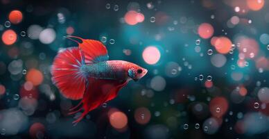 Red Betta Fish Swimming in Aquarium photo