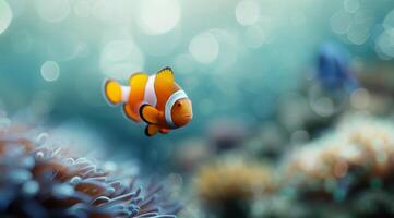 Clownfish Swimming Near Coral photo