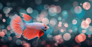Red Betta Fish Swimming in Aquarium photo