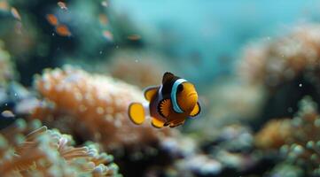 Clownfish Swimming Near Coral photo
