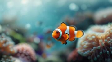 Clownfish Swimming Near Coral photo