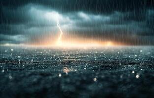 Rain and Lightning Storm Over Water photo