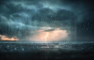 Rain and Lightning Storm Over Water photo