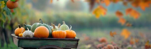 Pumpkins In A Wheelbarrow On A Fall Day photo