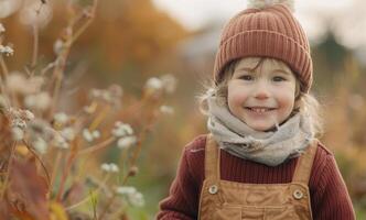Smiling Child in Fall Garden photo