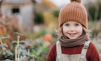 Smiling Child in Fall Garden photo