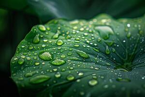 Nature of Intricate Water Droplets on Lily Leaf Background photo