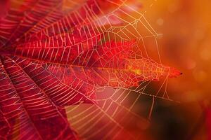 Nature of Intricate Spider Webs on Maple Leaf Background photo