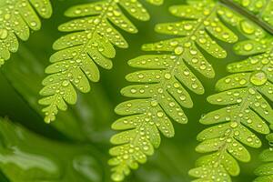 Nature of Intricate s on Fern Leaf with Morning Dew Background photo
