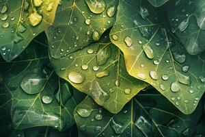 Nature of raindrops on transparent leaves refracting light into intricate geometric patterns background photo