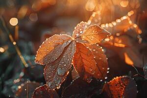 Nature of dewcovered leaves refracting morning sunlight creating prism effect photo