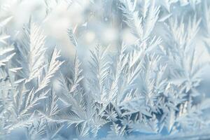 Abstract experimental  background of intricate frost patterns on windowpane during blizzard photo