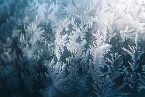 Abstract experimental  background of intricate frost patterns on windowpane during blizzard photo