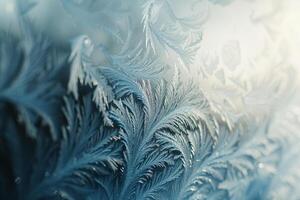 Abstract experimental  background of intricate frost patterns on windowpane during blizzard photo